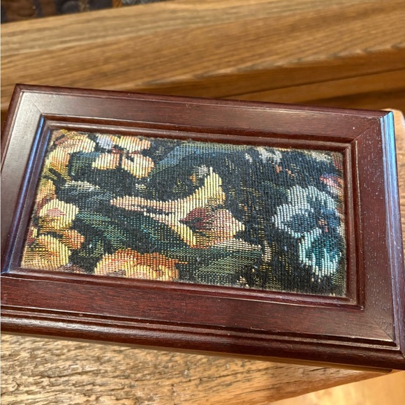 Vintage Wooden Jewelry Box with Floral Tapestry - Picture 12 of 12